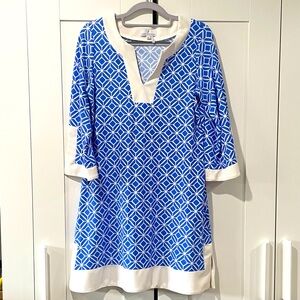 Jude Connally Holly Catalina Cloth Blue Mini Tunic Dress Med 3/4 Sleeve